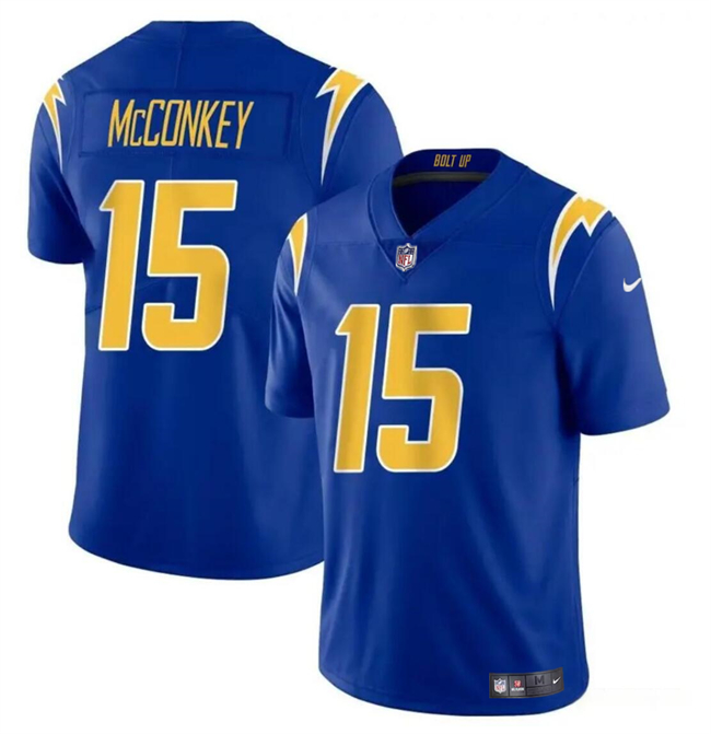 Men's Los Angeles Chargers #15 Ladd McConkey Royal 2024 Draft Vapor Limited Football Stitched Jersey